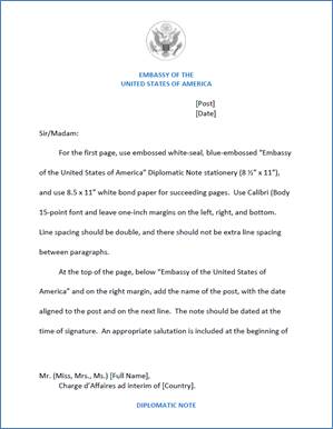 Formal Note to Charge from Embassy, page one of three