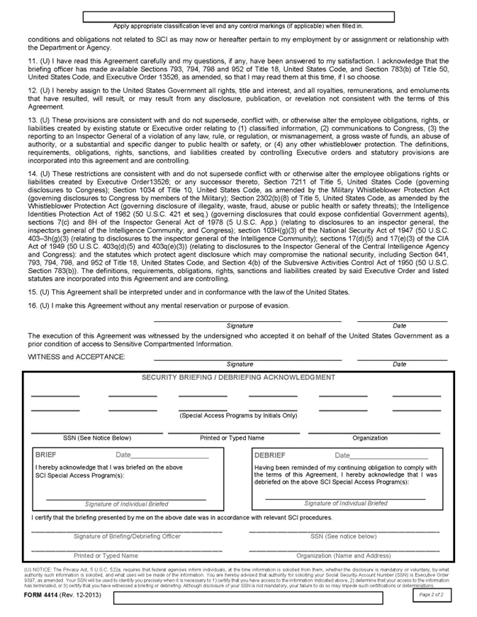 Title: Non-Disclosure Agreement - Description: Continued form 4414