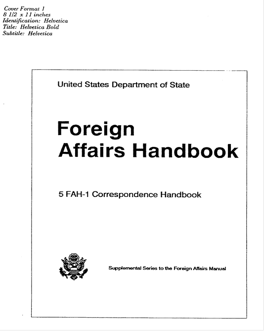 Shows an example of Cover Format 1, with measurements, type, seal, and font sizes.