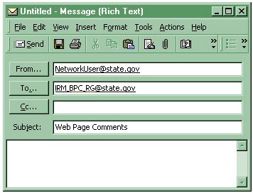picture of a blank e-mail displayed in Microsoft Outlook