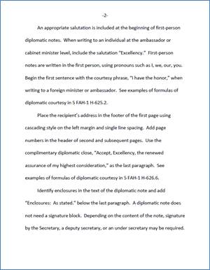 First Person Formal Note to Ambassador, foreign cabinet minister, or head of international organization with ambassadorial rank from the Department, page two of four