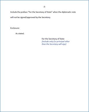 First Person Formal Note to Ambassador, foreign cabinet minister, or head of international organization with ambassadorial rank from the Department, page three of four