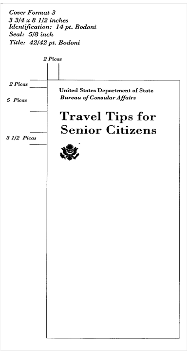 Shows an example of Cover Format 3, with measurements, type, seal, and font sizes.