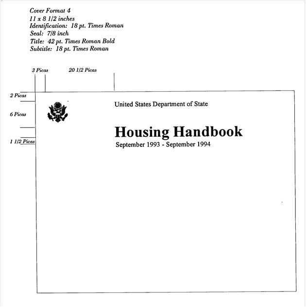Shows an example of Cover Format 4, with measurements, type, seal, and font sizes.