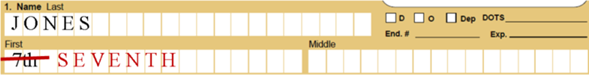 Crossing out an ordinal and adding the ordinal in text in block one.