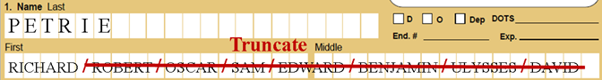 Crossing out truncated names in block one.