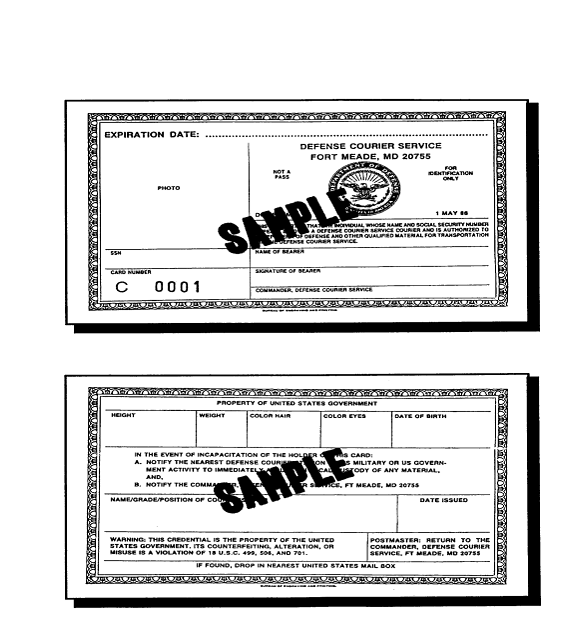 sample of the form d c s 9, defense courier service identification