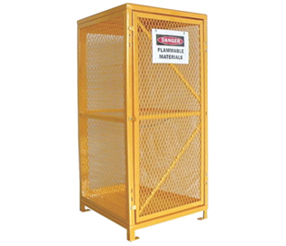 Title: Propane Storage Cabinet - Description: Propane storage cabinet with steel-mesh door and sides.