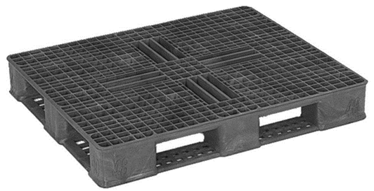 Title: 4-Way Entry Pallet - Description: Image of plastic 4-way entry pallet (size 1 meter x 1.2 meter - 40 inches x 48 inches).